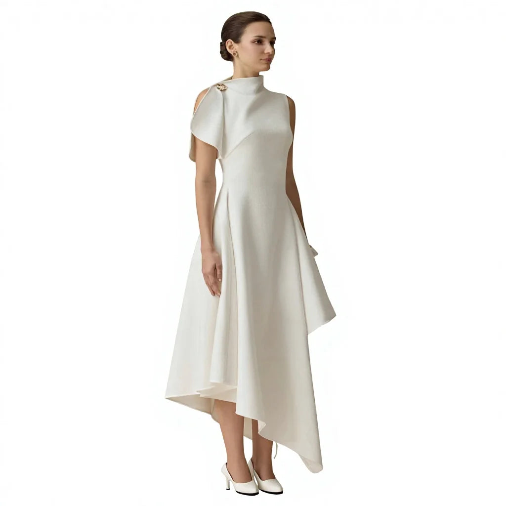2026 Spring Fashion Elegant White Satin Stretch Evening Dress High-Wai Anyra Noir Collection 2026 Spring Fashion Elegant White Satin Stretch Evening Dress High-Wai Anyra Noir Collection