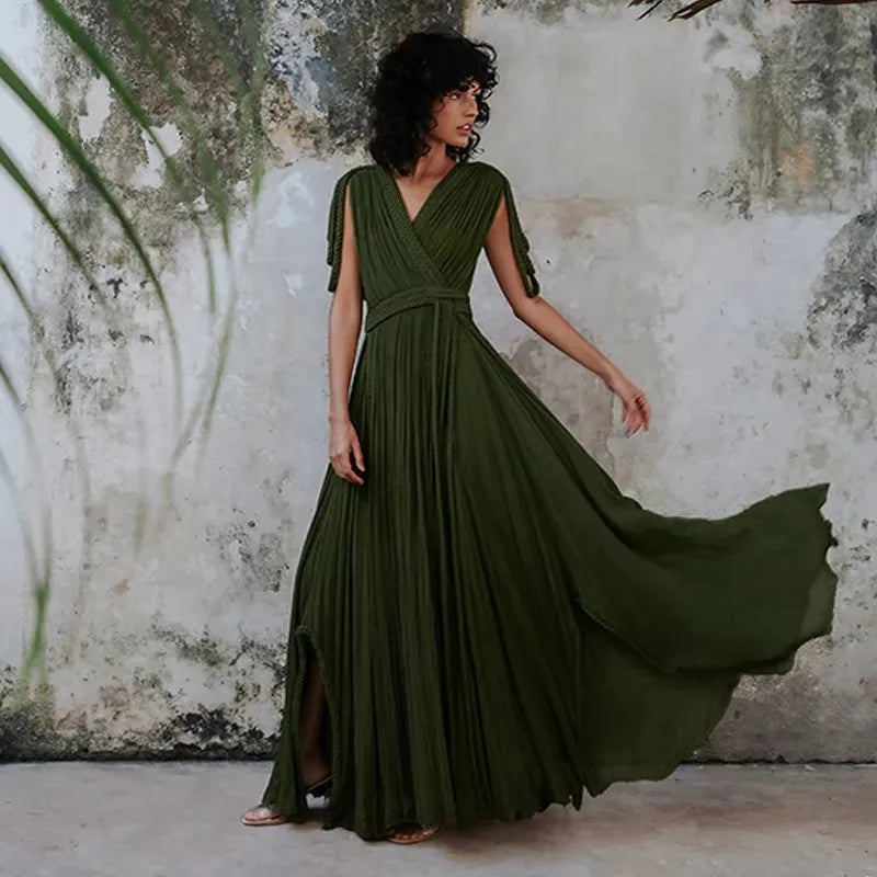 2025 Summer Party Vacation Vestidos Sexy Off Shoulder Sleeveless Maxi Dresses Khaki Hollow Out Lace up Backless Women Long Dress
