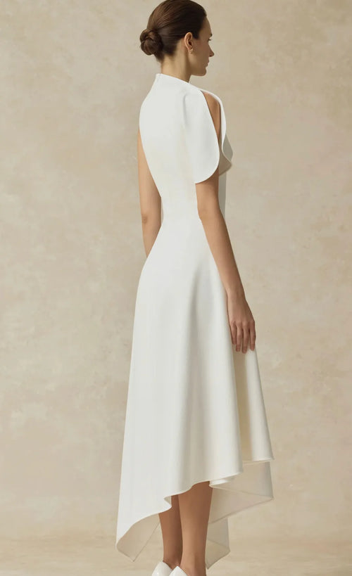 2026 Spring Fashion Elegant White Satin Stretch Evening Dress High-Waist Party Dress Irregular Casual  Dresses