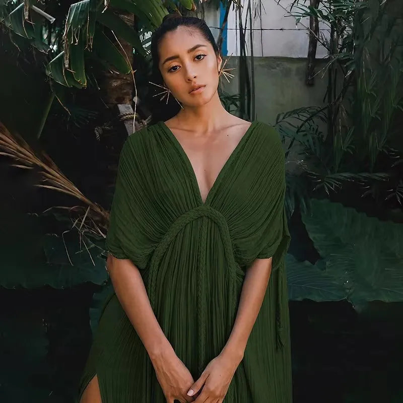 2025 Summer Party Vacation Vestidos Sexy Off Shoulder Sleeveless Maxi Dresses Khaki Hollow Out Lace up Backless Women Long Dress
