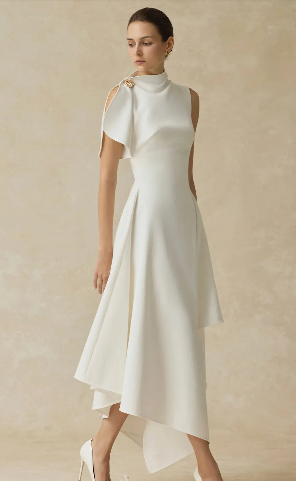2026 Spring Fashion Elegant White Satin Stretch Evening Dress High-Waist Party Dress Irregular Casual  Dresses