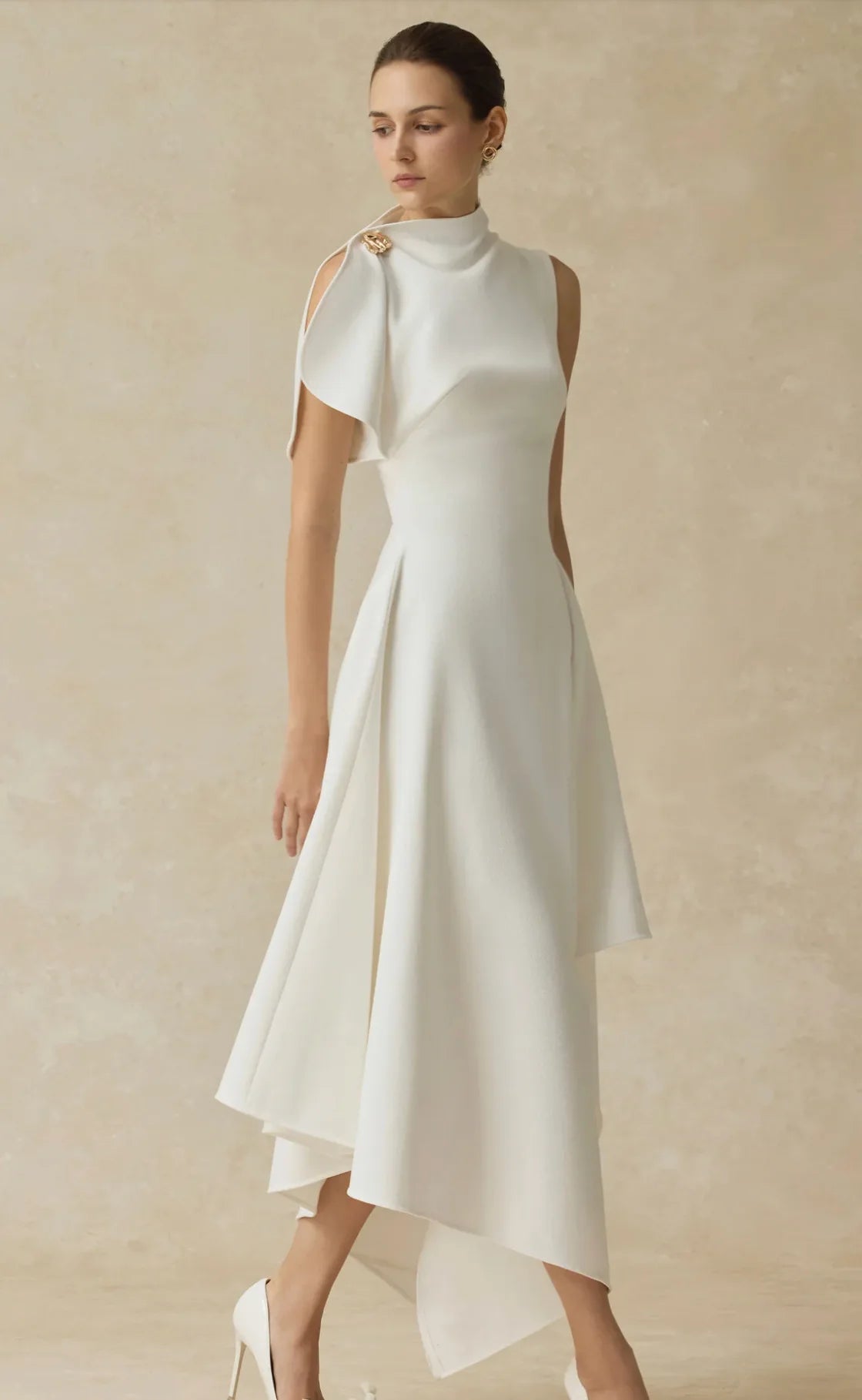 2026 Spring Fashion Elegant White Satin Stretch Evening Dress High-Waist Party Dress Irregular Casual  Dresses