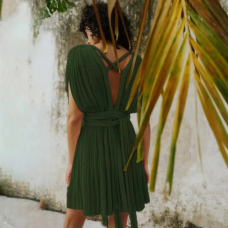 2025 Summer Party Vacation Vestidos Sexy Off Shoulder Sleeveless Maxi Dresses Khaki Hollow Out Lace up Backless Women Long Dress